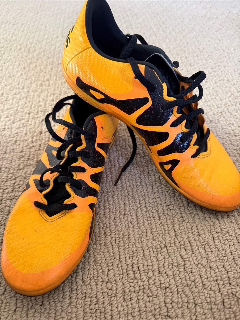 Bright Orange Black Adidas indoor soccer shoes